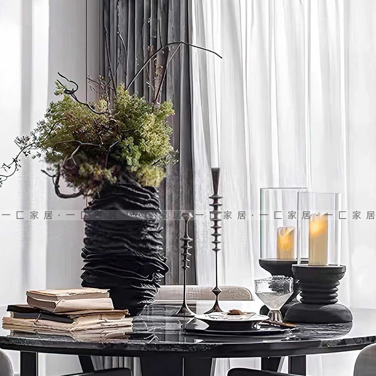 一匚 现代极简黑色曲线花器花艺 样板间售楼处酒店家居烛台摆件,家居饰品,装饰摆件,淘宝优惠券,粉丝福利购,淘宝优惠卷