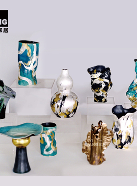 一匚手工描金陶瓷花瓶新中式