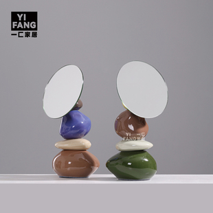 一匚　现代叠石拼色镜子摆件 样板间卧室床头柜化妆间衣帽间摆件