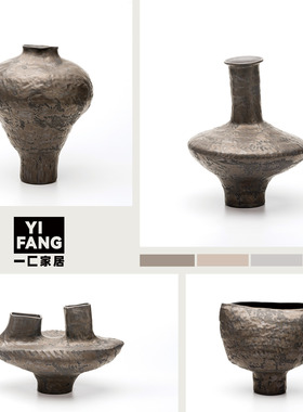 一匚 复古做旧风格手工瓷器花瓶 售楼处样板间酒店民宿艺术摆件