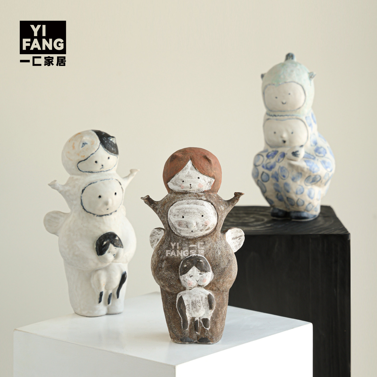 一匚 趣味抽象叠叠乐娃娃景德镇正品陶瓷雕塑 客厅书房桌面装饰