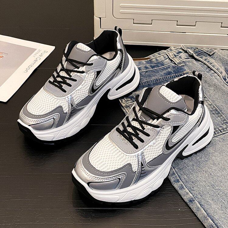 今年爆款赵露思同款老爹鞋女2026新款春季银色厚底增高运动ins潮