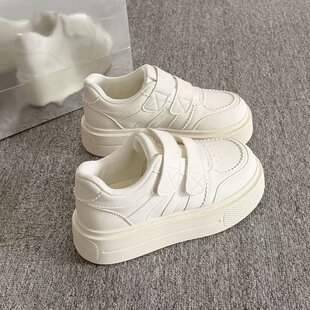 厚底魔术贴小白鞋女配裙子的鞋子2026新款百搭休闲增高板鞋面包鞋
