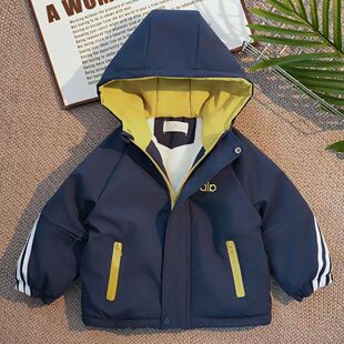 男童加绒派克服新款儿童二棉外套中小童秋冬季夹棉衣服加绒棉服