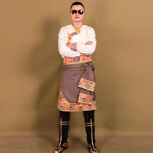 裹裙男半身裙锅庄舞金边臧裙夏衬衣锅庄裙民族风 藏装 藏族服装 男士