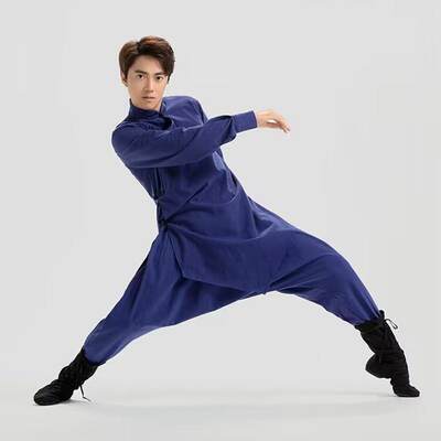 蒙古新款舞蹈演出服男艺考练习白马蒙族蓝印少数民族男士套装定制