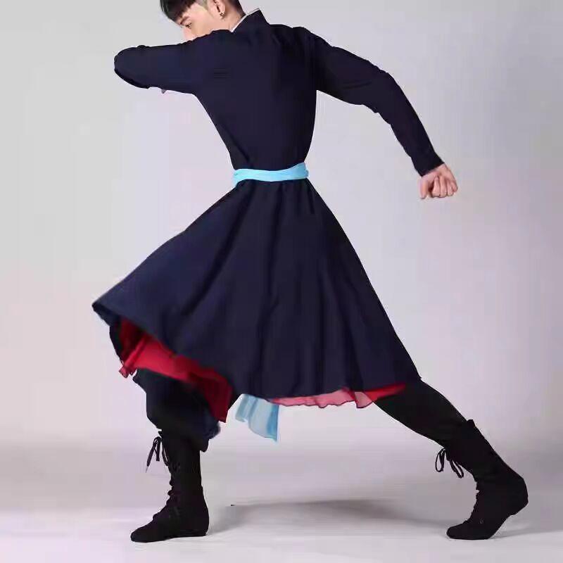 蒙古舞蹈演出服新款男艺考舞蹈服练功服少数民族成人练习裙表演服