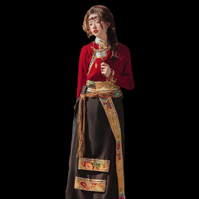 藏族服装女装新款藏袍藏式西藏写真艺考服长袖全套舞蹈演出表演服