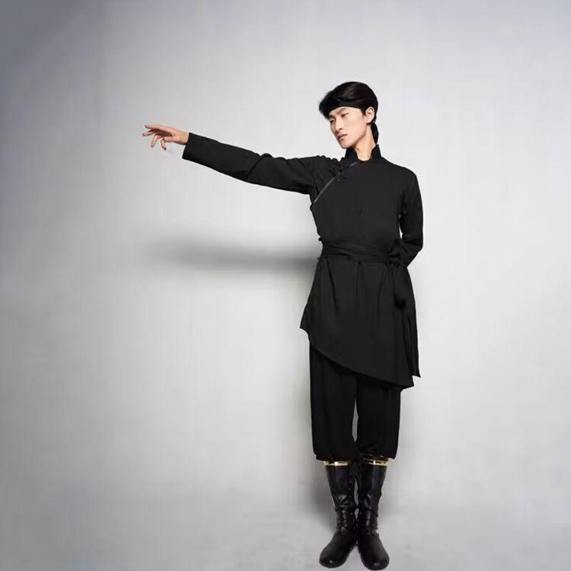 蒙古风舞蹈演出服男黑色立领艺考