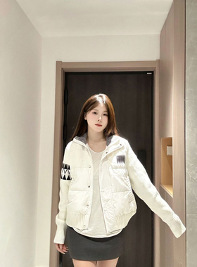 冬季复古慵懒针织拼接立领棉服外套女生新款百搭通勤休闲气质棉衣