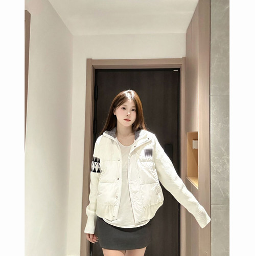 针织拼接立领棉服外套