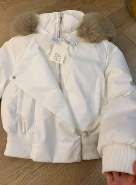 美式复古高级感白色短款连帽毛领棉服学生冬季慵懒甜妹面包服外套