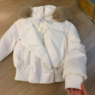 美式复古高级感白色短款连帽毛领棉服学生冬季慵懒甜妹面包服外套