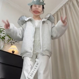 冬季气质慵懒气质座山雕毛领拼接棉服外套男女情侣款加厚连帽棉衣