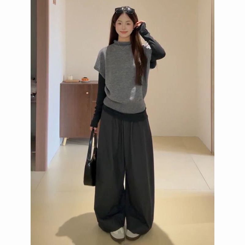 短袖马甲毛衣+打底上衣