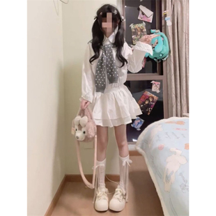 连衣裙到波点围脖披肩两件套装 衬衫 温柔学院风白色长袖 2026新款