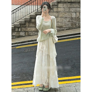 搭配不规则半身长裙两件套装 早春温柔少女穿搭显瘦百搭长袖 针织衫