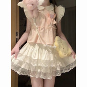 娃娃领衬衫 夏季 一整套甜美少女蝴蝶结飞飞袖 搭配蛋糕半身裙女穿搭