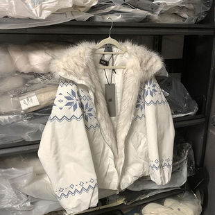 日系甜美减龄费尔岛毛毛连帽棉服外套女学生新款 加厚保暖棉衣棉袄