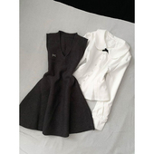 两件套装 韩系温柔千金风掐腰显瘦黑色针织背心连衣裙 娃娃领衬衫