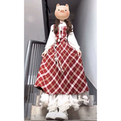 法式 气质温柔风假两件减龄红色格纹连衣裙秋冬款 收腰显瘦a字长裙