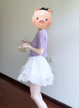 夏季新款甜美温柔风紫色v领针织开衫+蓬蓬蛋糕半身短裙女两件套装