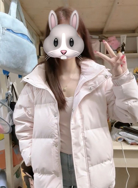 韩版温柔学院风粉色连帽立领棉服时尚冬日女学生百搭保暖宽松棉衣