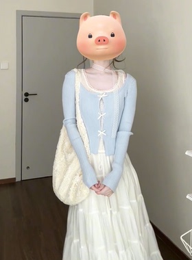 春季一整套度假风超仙显瘦女学生半身裙+韩系减龄拼接假两件上衣