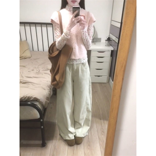 温柔少女感碎花长袖 马甲两件套装 修身 粉色飞飞袖 打底衫 2026新款