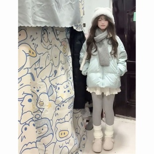 韩系甜美小个子浅蓝色保暖棉服外套女冬季新款宽松百搭学生面包服