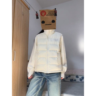 日系轻奢慵懒简约风杏色拼接针织棉服女学生立领百搭氛围感面包服