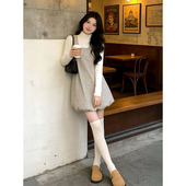 碎花花苞背心连衣裙 长袖 针织打底衫 秋冬温柔甜妹U领无袖 两件套装