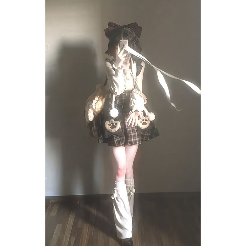 日系日常温柔可爱风格纹花苞背带短裙+方口领木耳边上衣两件套装,女装/女士精品,时尚套装,淘宝优惠券,粉丝福利购,淘宝优惠卷