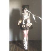 方口领木耳边上衣两件套装 日系日常温柔可爱风格 纹花苞背带短裙