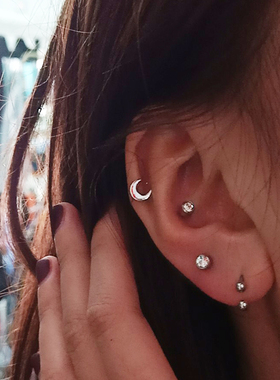 不掉色防过敏星星月亮耳骨感 ins耳钉小众螺丝独特不对称耳环2022