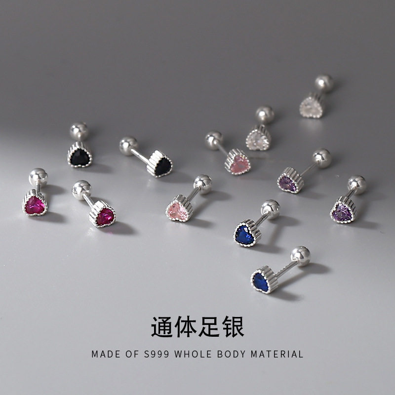 迷你耳骨钉S999女爱心耳骨钉纯银