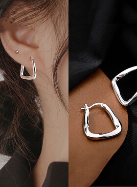 S999纯银耳环女士养耳洞素圈耳骨环耳钉2022年新款潮女酷单只耳饰