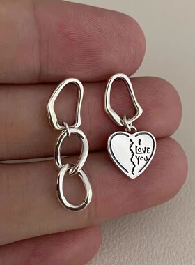 s925纯银爱心独特不对称耳环女韩国夏季设计感2022年新款潮高级感