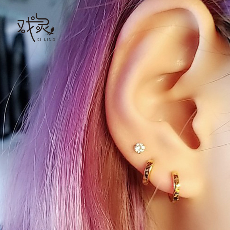 钛钢八心八箭镶钻锆石耳骨钉