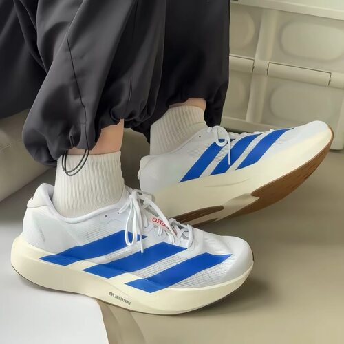 Adidas Adizero Evo SL 男款白蓝舒适百搭增高低帮跑步鞋 JS4494