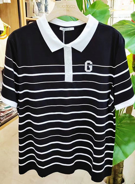 雅可yakoko女冰棉短袖娃娃领显瘦T恤衫时尚女装2024春夏新款2A307