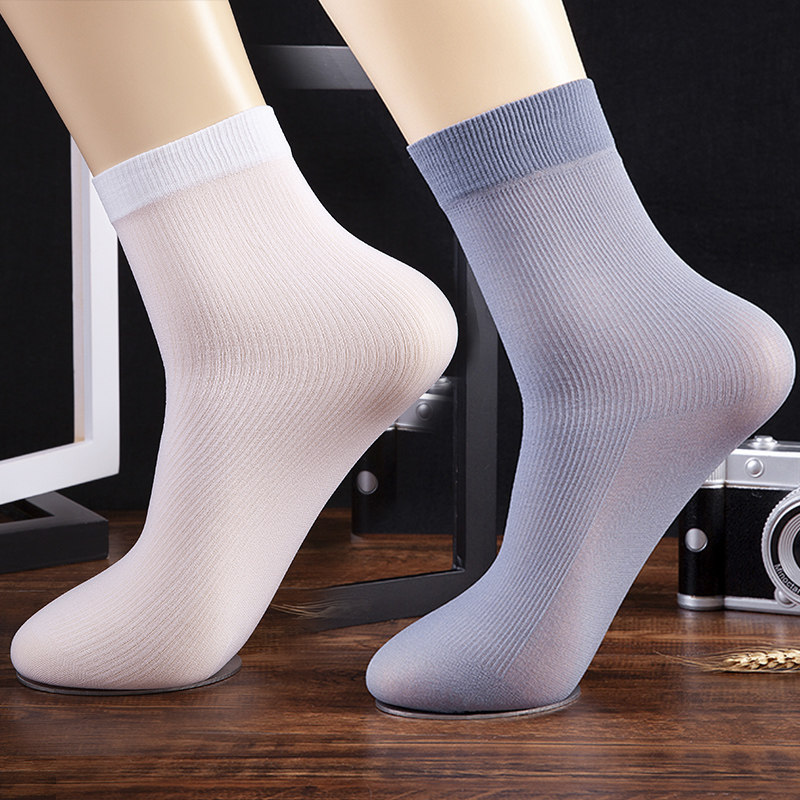 超薄款丝袜男商务袜子男士丝袜袜子男夏季短袜中筒黑白色袜子吸汗