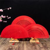 双面易开合折扇团体旗袍复古扇子走秀跳舞大红色模特舞蹈扇中国风