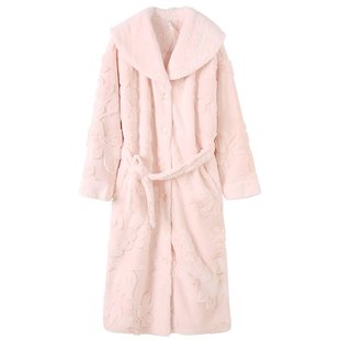 安之伴浴袍女士睡衣秋冬季新品保暖毛兔绒甜美珊瑚绒睡袍女家居服