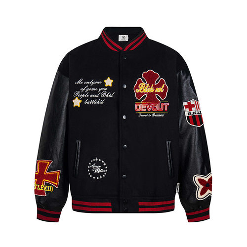 美式复古撞色毛巾绣棒球服外套