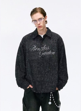 【蔡徐坤同款】BONELESS钉珠小香风衬衫外套复古肌理翻领宽松衬衣