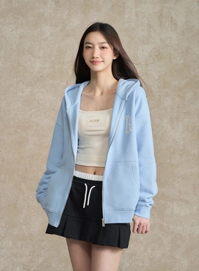 BONELESS基础B字印花拉链开衫连帽卫衣美式高街男女秋季帽衫外套