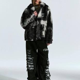 BEASTER鬼脸刺绣秋冬潮流连帽夹克男美式 仿羊羔绒外套 百搭新款