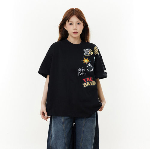 美式潮牌刺绣纯棉男短袖T恤