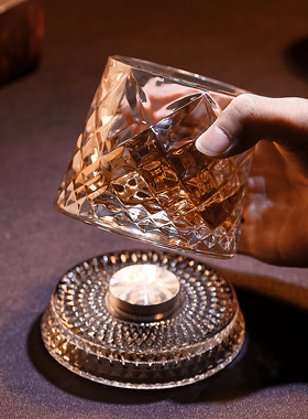 麦卡伦古典水晶玻璃旋转威士忌酒杯家用发光转转杯子高级感洋酒杯